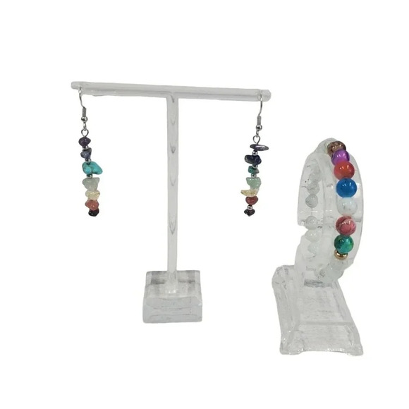 Beautiful Chakra Stones Earrings and Matching White Lava Stone Chakra Bracelet. - Picture 3 of 9